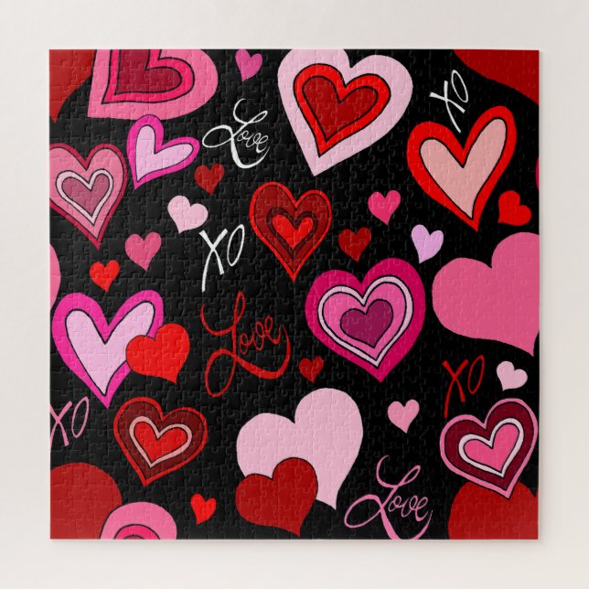 Puzzle Black Pink Red Hearts Love Pattern (Vertical)