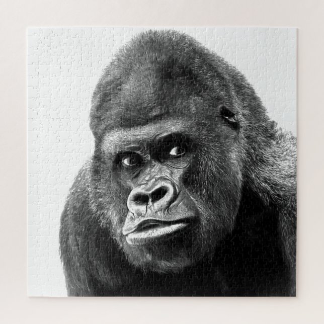 Puzzle Black White Gorilla Photo - Animals Art (Vertical)