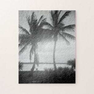 Puzzle Black & White Palm Trees in The Sunset Photograph