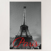 Black White Paris City Night Eiffel Tower European