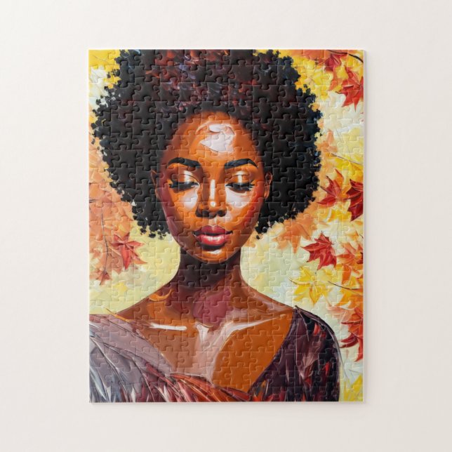Puzzle Black Woman Autumn Afro Art (Vertical)