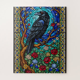 Puzzle Blackbird Garden Sained Glass Corvid Raven