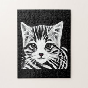 Puzzle Blanco blanco a rayas de gatito lindo