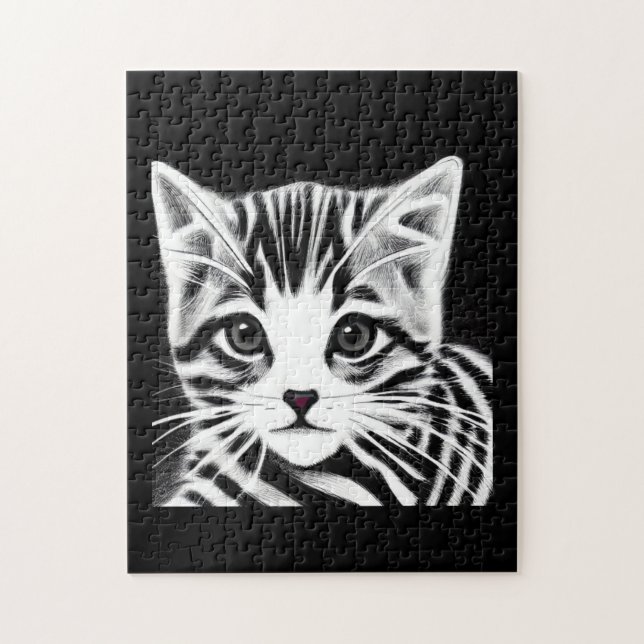 Puzzle Blanco blanco a rayas de gatito lindo (Vertical)
