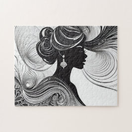 Puzzle Blanco y negro: Impresionante silueta de mujer afr