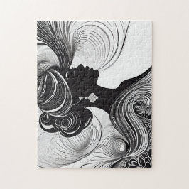 Puzzle Blanco y negro: Impresionante silueta de mujer afr