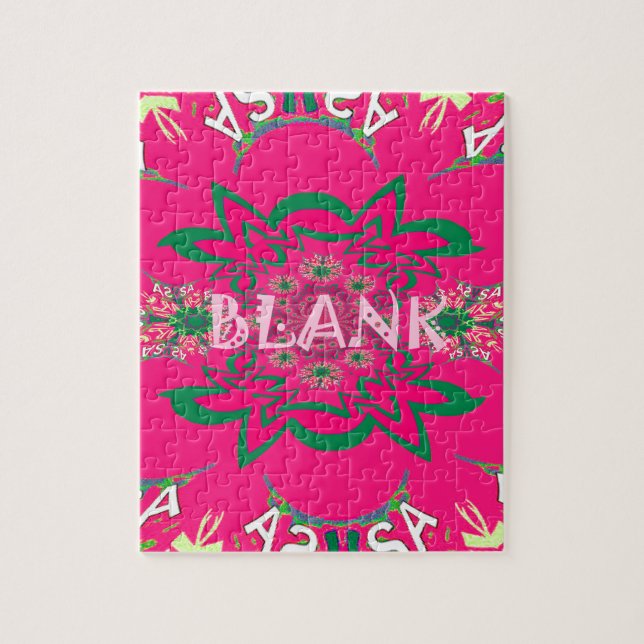 Puzzle Blank baby vivid pink floral purple shade monogram (Vertical)