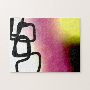 Puzzle Blockchain: Resumen rosa, amarillo, negro y blanco