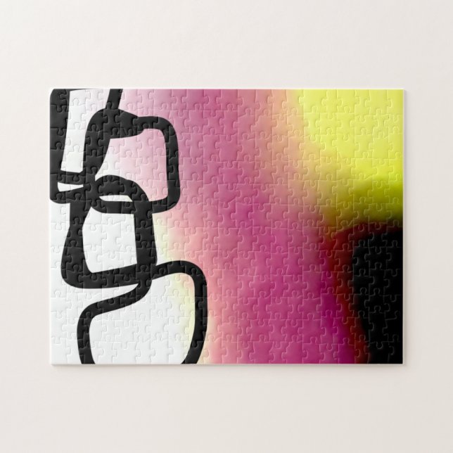 Puzzle Blockchain: Resumen rosa, amarillo, negro y blanco (Horizontal)