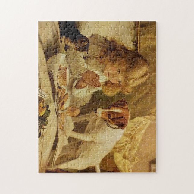 Puzzle Blond Girl Praying with her Dog and Cat (Vertical)