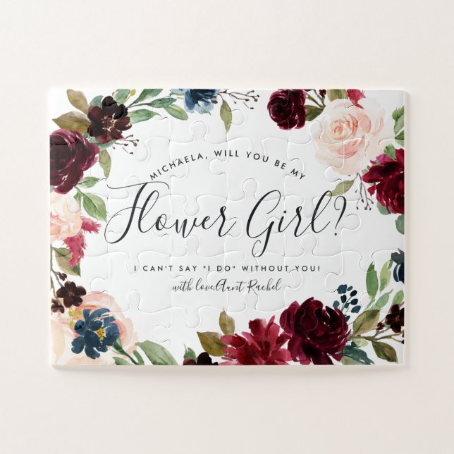 Puzzle Bloom radiante | Personalizado Be My Flower Girl (Horizontal)