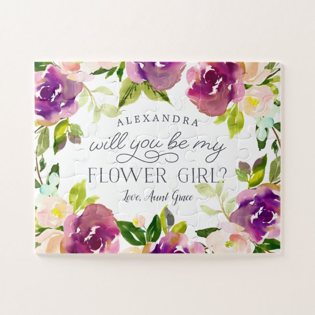 Puzzle Bloom vibrante | Personalizado Be My Flower Girl (Horizontal)