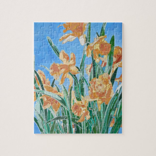Puzzle Blooming Golden Daffodils Bold Line Art (Vertical)