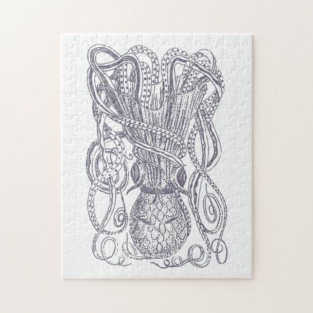 Puzzle Bloque de dibujo de línea Octopus Imprimir en mora (Vertical)