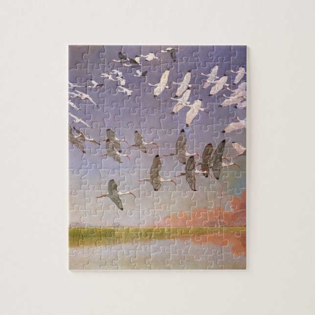 Puzzle Bloque de Ibis volando sobre humedales, aves vitíc (Vertical)