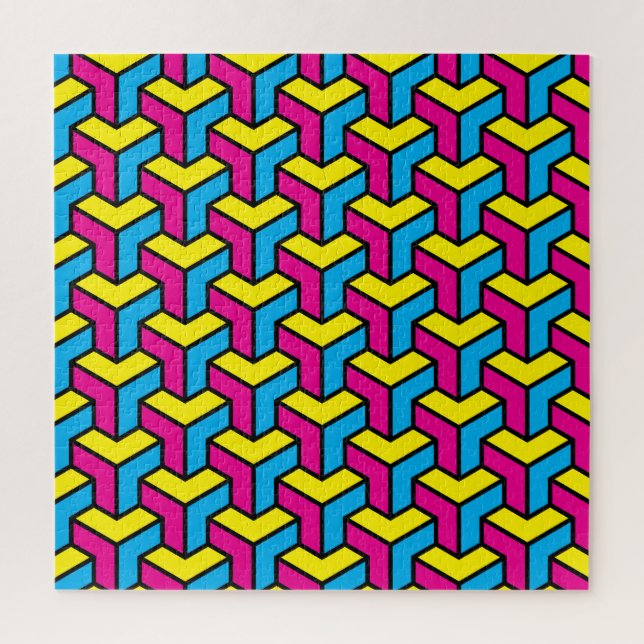 Puzzle Bloque de ilusión óptica geométrica CMYK de negrit (Vertical)