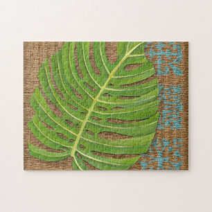Puzzle Bloquear impresión de palma en fondo de mimbre