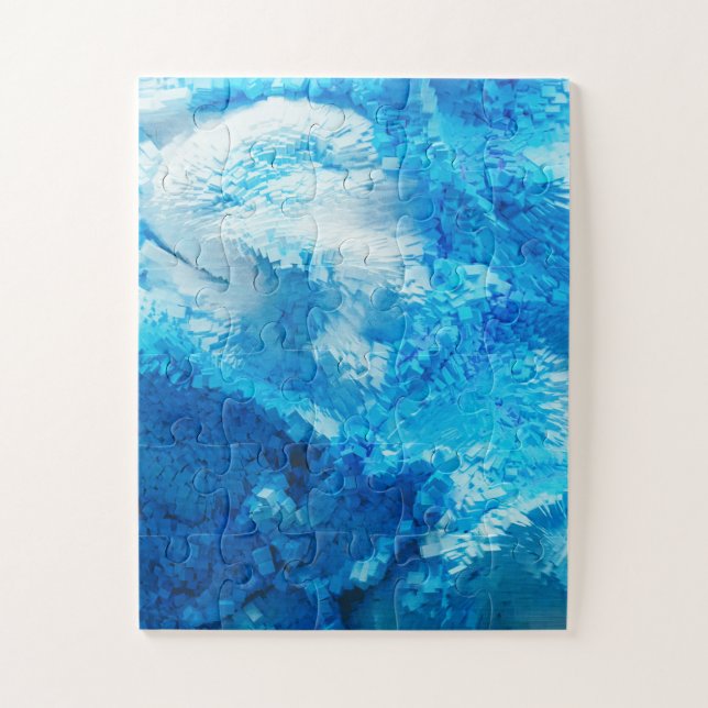 Puzzle Blue and White Blended Abstract Art (Vertical)