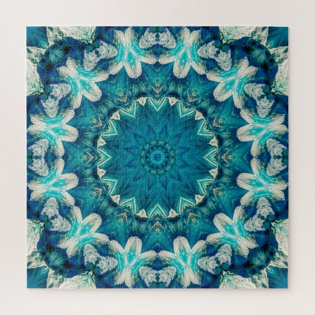 Puzzle Blue Aqua Mandala Rosette Retro Hippie (Vertical)
