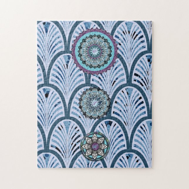 Puzzle Blue Aqua Purple 3 Mandala personalizada (Vertical)