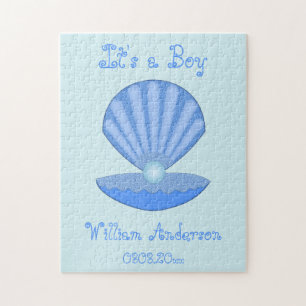Puzzle Blue Baby Boy Oyster shell y Pearl Personalizado