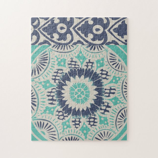 Puzzle Blue Batik Tile III (Vertical)