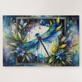 Puzzle Blue Dragonfly Watercolor Botanical