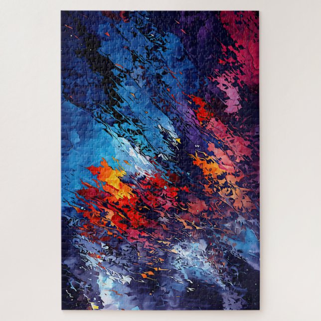 Puzzle Blue Ember Blue Red Contemporary Resumen Arte (Vertical)