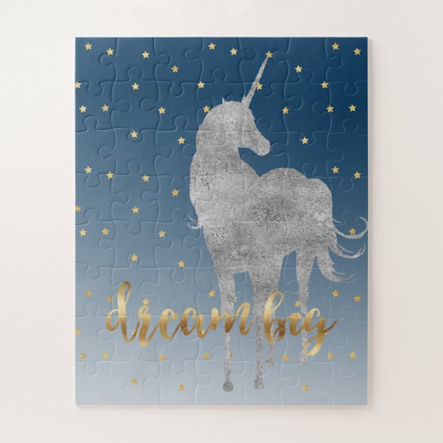 Puzzle Blue Gold Dream Stars Unicorn (Vertical)