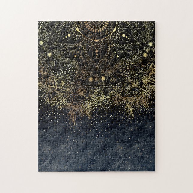 Puzzle Blue Gold Mandala Floral (Vertical)