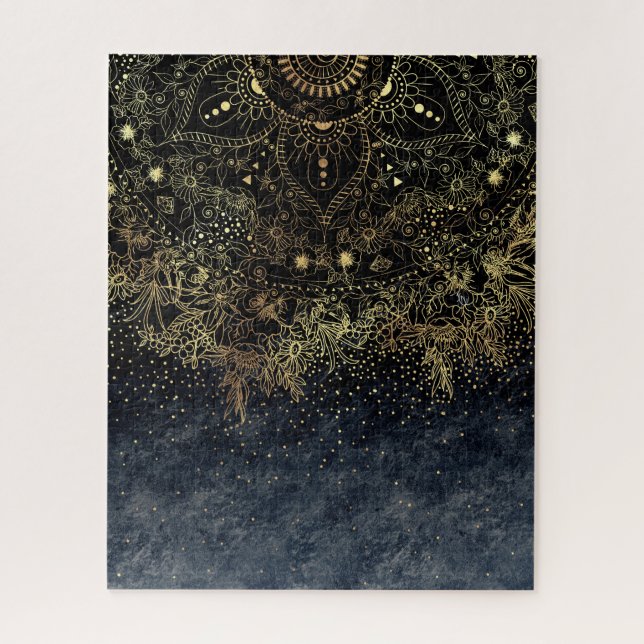 Puzzle Blue Gold Mandala Floral (Vertical)
