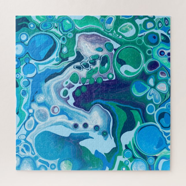 Puzzle Blue Green Digital Marble Fluid Art   (Vertical)