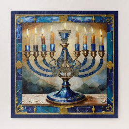 Puzzle Blue Hanukkah Menorah