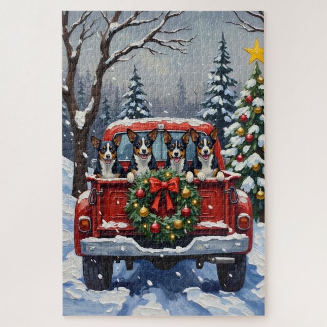 Puzzle Blue Heeler Christmas Red Truck Holiday (Vertical)