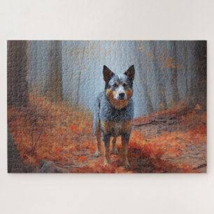 Puzzle Blue Heeler en otoño hojas caídas inspiran