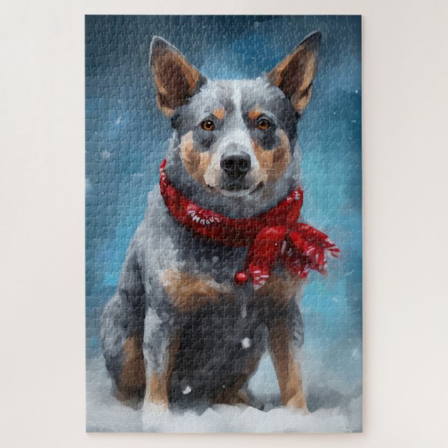 Puzzle Blue Heeler Perro en Navidad Nieve  (Vertical)