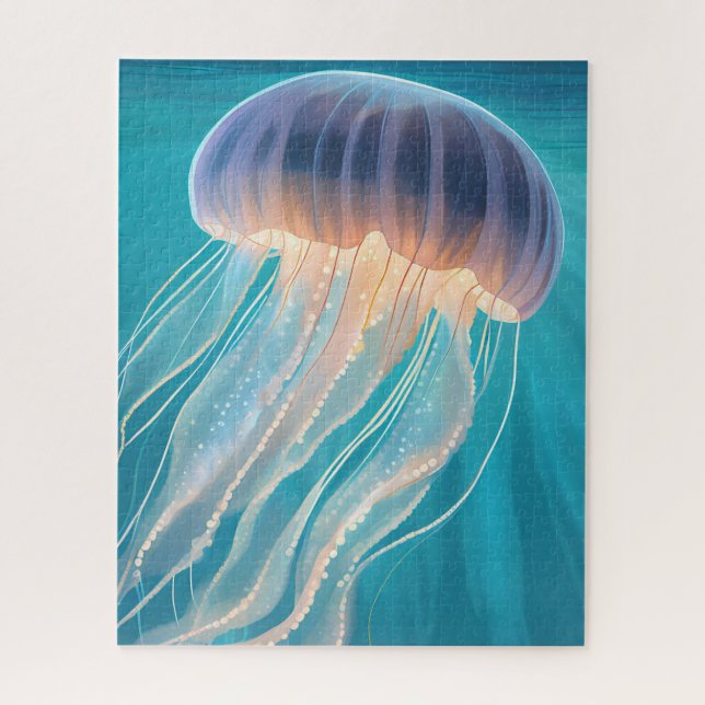 Puzzle Blue Jellyfish | Ocean Animal Painting Art (Vertical)