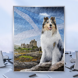 Puzzle Blue Merle Collie, Eilean Donan y Scotland Flag -