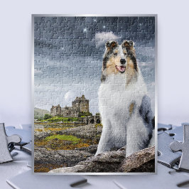 Puzzle Blue Merle Rough Collie en el Castillo Eilean Dona