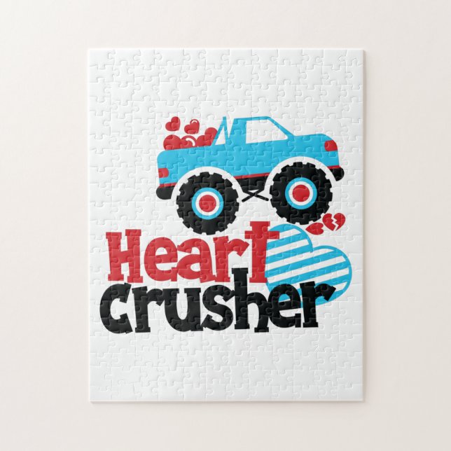 Puzzle Blue Monster Truck Heart Crusher Valentine (Vertical)