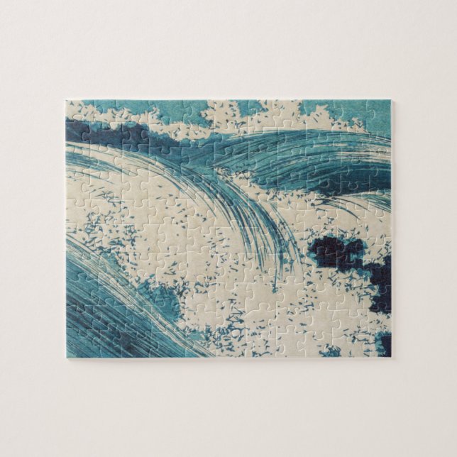 Puzzle Blue Ocean Waves Woodcut Japonés (Horizontal)