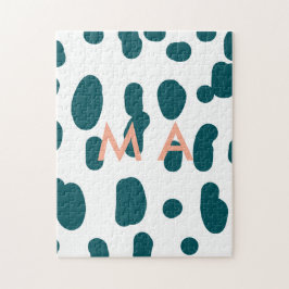 Puzzle Blue polkadot orange pastel monogram man letter pa