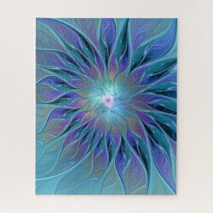 Puzzle Blue Purple Flower Dream Resumen arte fractal