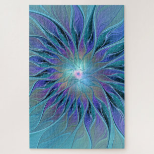 Puzzle Blue Purple Flower Dream Resumen arte fractal