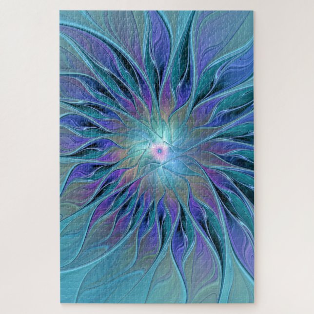 Puzzle Blue Purple Flower Dream Resumen arte fractal (Vertical)