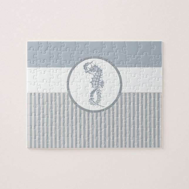Puzzle Blue Seahorse Blue Classic Nautical Elegant (Horizontal)