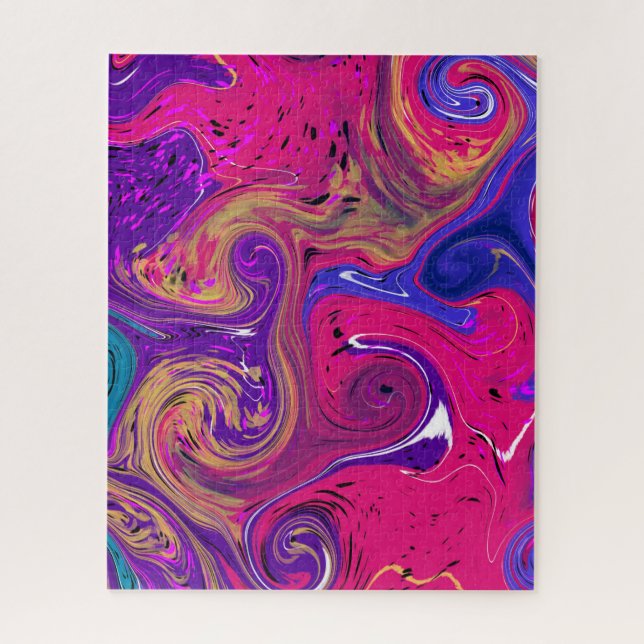 Puzzle Blue, Teal, Purple Swirls Fluid art  Marble like  (Vertical)