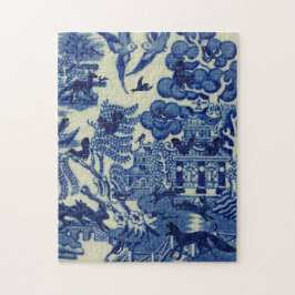 Puzzle Blue Willow con aves de bosque de animales Fox Rab