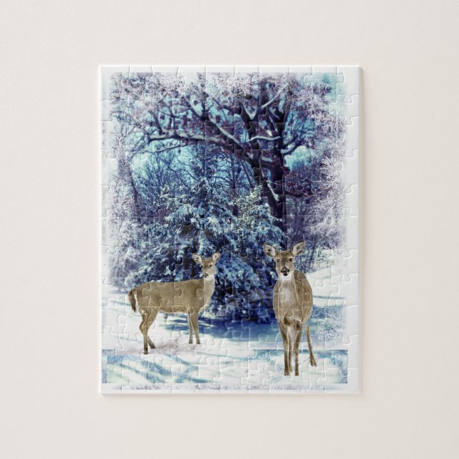 Puzzle Blue Winter Wonderland con Doe Deer (Vertical)
