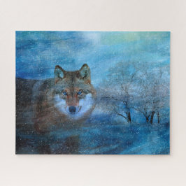 Puzzle Blue Wolf Winter Forest Wildlife Painting